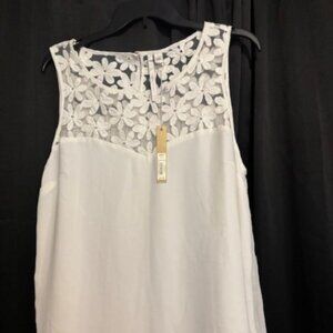 Lauren Conrad Women's L White Chiffon Crochet Yoke Back Ruffle Sleeveless Blouse